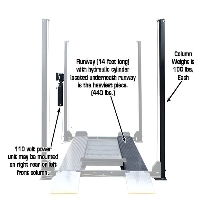 Atlas Garage Pro 8000 EXT, 8,000 lb 4 Post Vehicle Storage Lift- Extra Tall